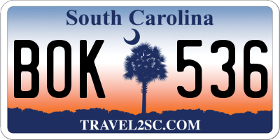 SC license plate BOK536
