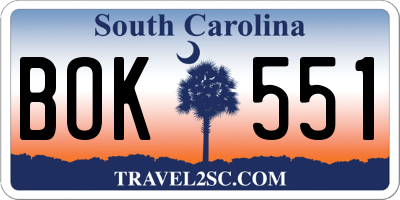 SC license plate BOK551