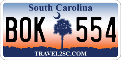 SC license plate BOK554