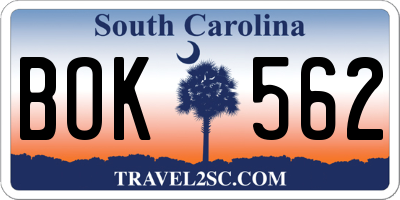 SC license plate BOK562