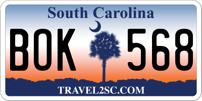 SC license plate BOK568