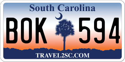 SC license plate BOK594