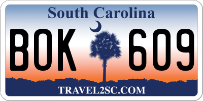 SC license plate BOK609