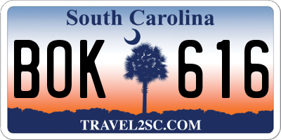 SC license plate BOK616