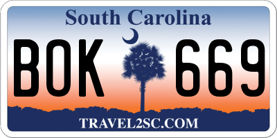 SC license plate BOK669