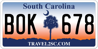SC license plate BOK678