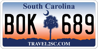 SC license plate BOK689