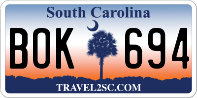 SC license plate BOK694