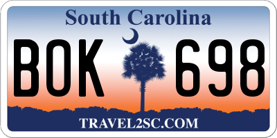 SC license plate BOK698