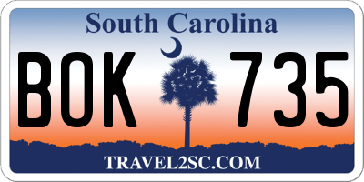 SC license plate BOK735
