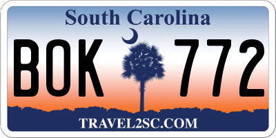 SC license plate BOK772