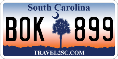 SC license plate BOK899