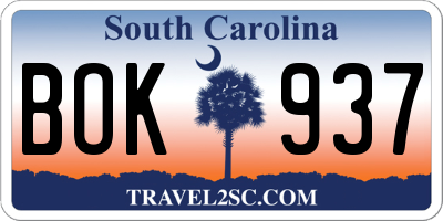 SC license plate BOK937