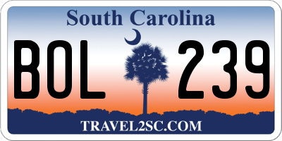 SC license plate BOL239