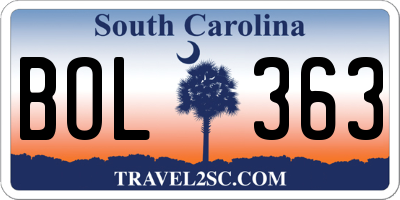 SC license plate BOL363