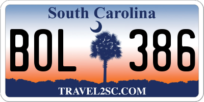 SC license plate BOL386