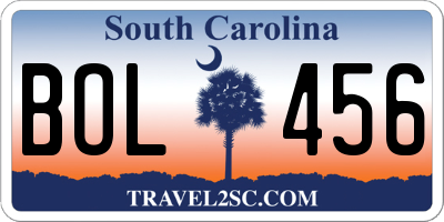 SC license plate BOL456