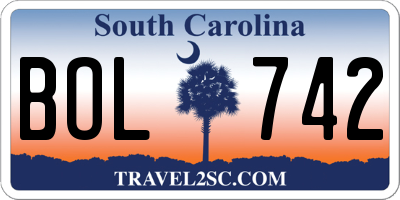 SC license plate BOL742