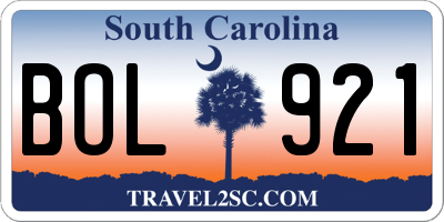 SC license plate BOL921