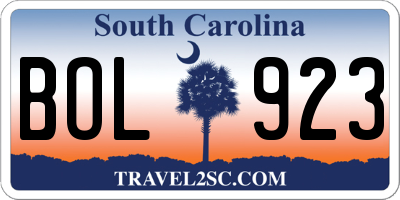 SC license plate BOL923