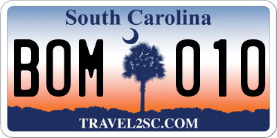 SC license plate BOM010