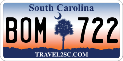 SC license plate BOM722