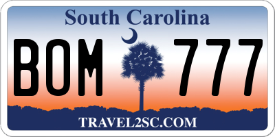 SC license plate BOM777