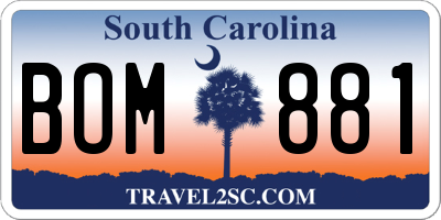SC license plate BOM881