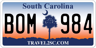 SC license plate BOM984