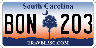 SC license plate BON203