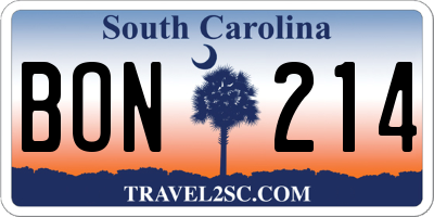 SC license plate BON214