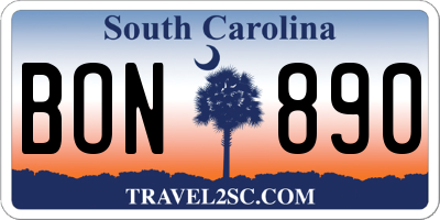 SC license plate BON890