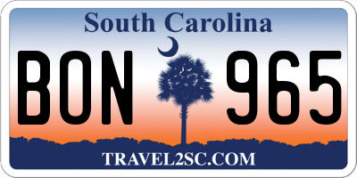 SC license plate BON965