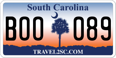 SC license plate BOO089