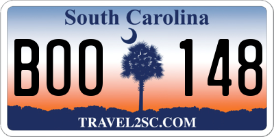 SC license plate BOO148