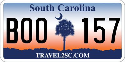 SC license plate BOO157