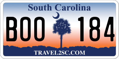SC license plate BOO184