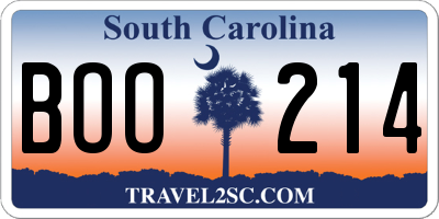 SC license plate BOO214