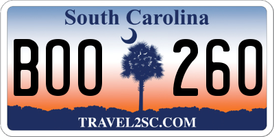 SC license plate BOO260