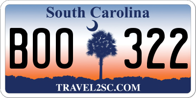 SC license plate BOO322
