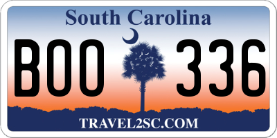 SC license plate BOO336