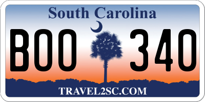SC license plate BOO340