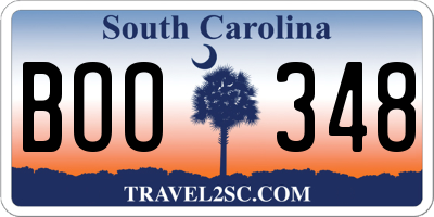 SC license plate BOO348