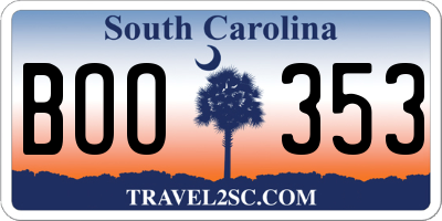 SC license plate BOO353