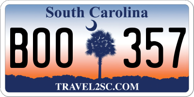 SC license plate BOO357