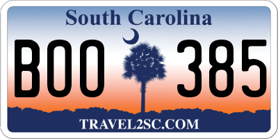 SC license plate BOO385