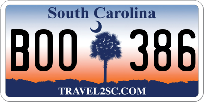 SC license plate BOO386