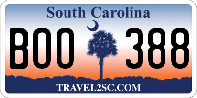 SC license plate BOO388