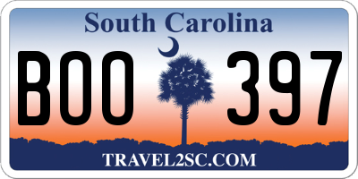 SC license plate BOO397