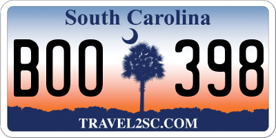 SC license plate BOO398
